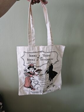 Canvas Tote Bag with Vintage Illustration - Cream